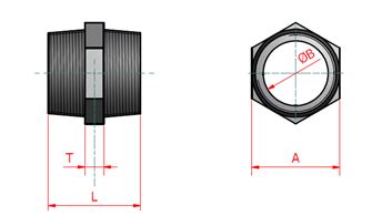 A technical drawing of a hydraulic fitting, showing its cross-section. Thread 1 is BSP taper to ISO 7.1, and Thread 2 is BSP parallel to ISO 7.1. Dimensions "L" and "A" are indicated.