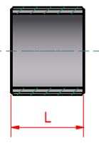A line drawing of a running nipple with a horizontal line through its center and a vertical line on the right side. The vertical line has the letter "L" next to it.

