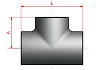 A cross-sectional diagram illustrating a tee fitting. The diagram shows the three branches of the fitting, with dimensions labeled "L" and "A".