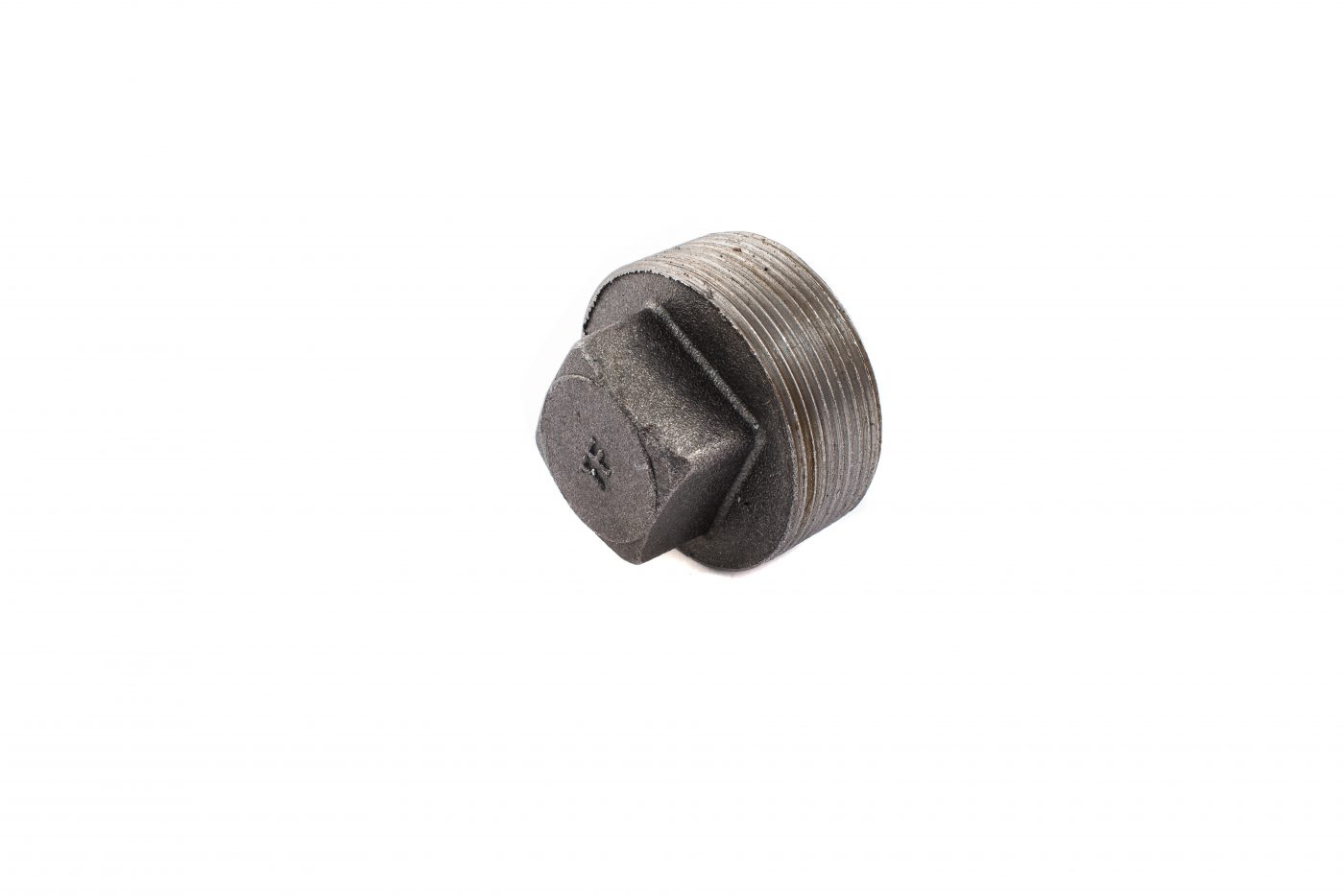 A black metal pipe plug with a square head and male NPT threads.