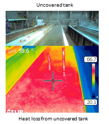 tank 1 A thermal image showing heat loss from an uncovered tank. The image shows a color-coded temperature map, with red indicating the hottest areas.