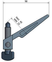 wedge clamp 2 A technical drawing of a lever clamp, showing its dimensions and specifications. The total length is 98mm, with a minimum handle length of 22mm and a maximum handle length of 40mm.