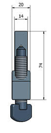 wedge clamp 3 A technical drawing of a burst plug, showing its dimensions and specifications. The total length is 74mm, with a head diameter of 20mm and a threaded section of 14mm.