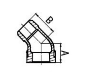 Diagram of Malleable MF Elbow 45 showing dimensions