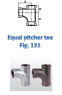 Diagram and photograph of an equal pitcher tee pipe fitting labeled as Fig. 131. The diagram shows the technical drawing of the fitting, while the photograph displays two physical examples of the fitting in different materials.

This image provides a clear visual reference for the design and physical appearance of an equal pitcher tee pipe fitting, which is used in plumbing and piping systems to connect three pipes of equal diameter at right angles.