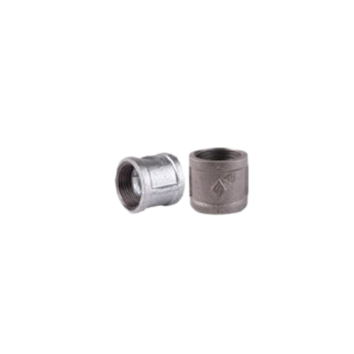 Two malleable iron taper thread sockets